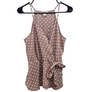 Monteau Women's Polka Dot Faux Wrap Peplum Halter Top Pink Large 27913